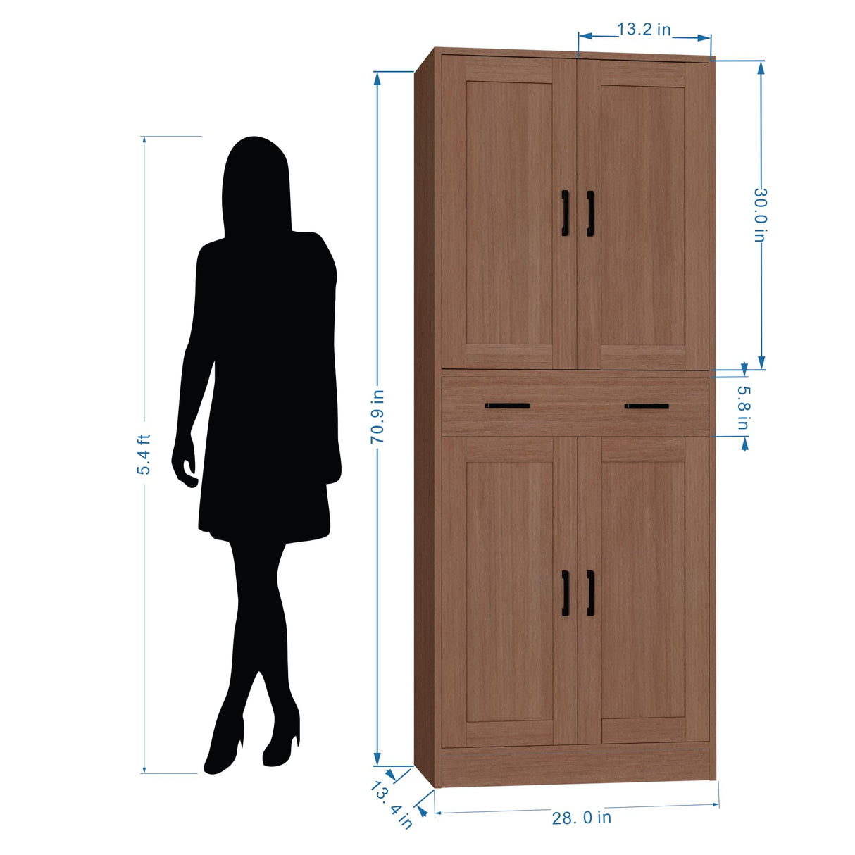 DIYART Brown Pantry Cabinet, 71" Tall Kitchen Pantry Storage Cabinet with Doors and Drawer, Freestanding Kitchen Hutch Cabinet for Kitchen, Dining Room, Hallway DIYART