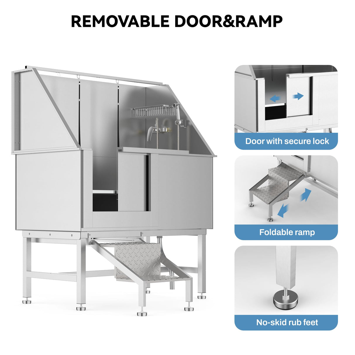 GAOMON 50" Dog Bathing Station,Professional Stainless Steel Dog Washing Station for Large Dogs, Dog Grooming Tub Bathtub with Soap Box, Removable Ramp,Faucet,Washing Sink for Home GAOMON