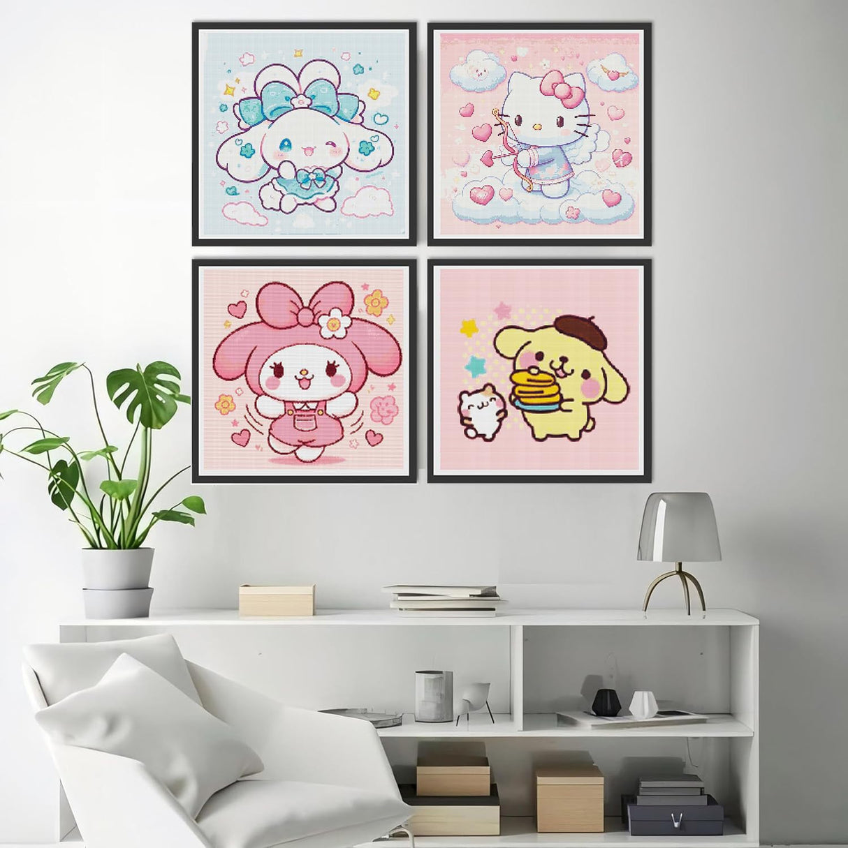 JAKI 4 Pack Cartoon Diamond Art Kits for Adults,Diamond Art Painting Kits for Adults,5D Full Drill Gem Art Kits for Home Wall Decor(12x12inch) JAKI