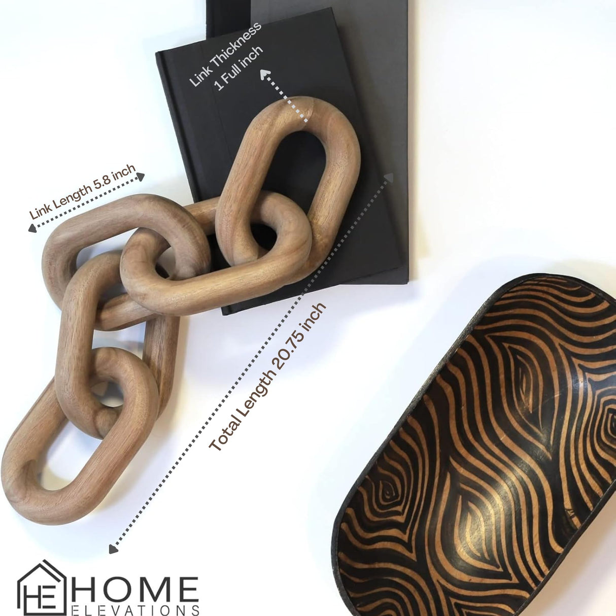 Product Elevations Wooden Chain Link Decor - 21" Long Decorative Knot for Shelf Decor - Natural Wood Chain Decor for Coffee Table - Modern Farmhouse & Rustic Housewarming Gift (Light Brown) Product Elevations