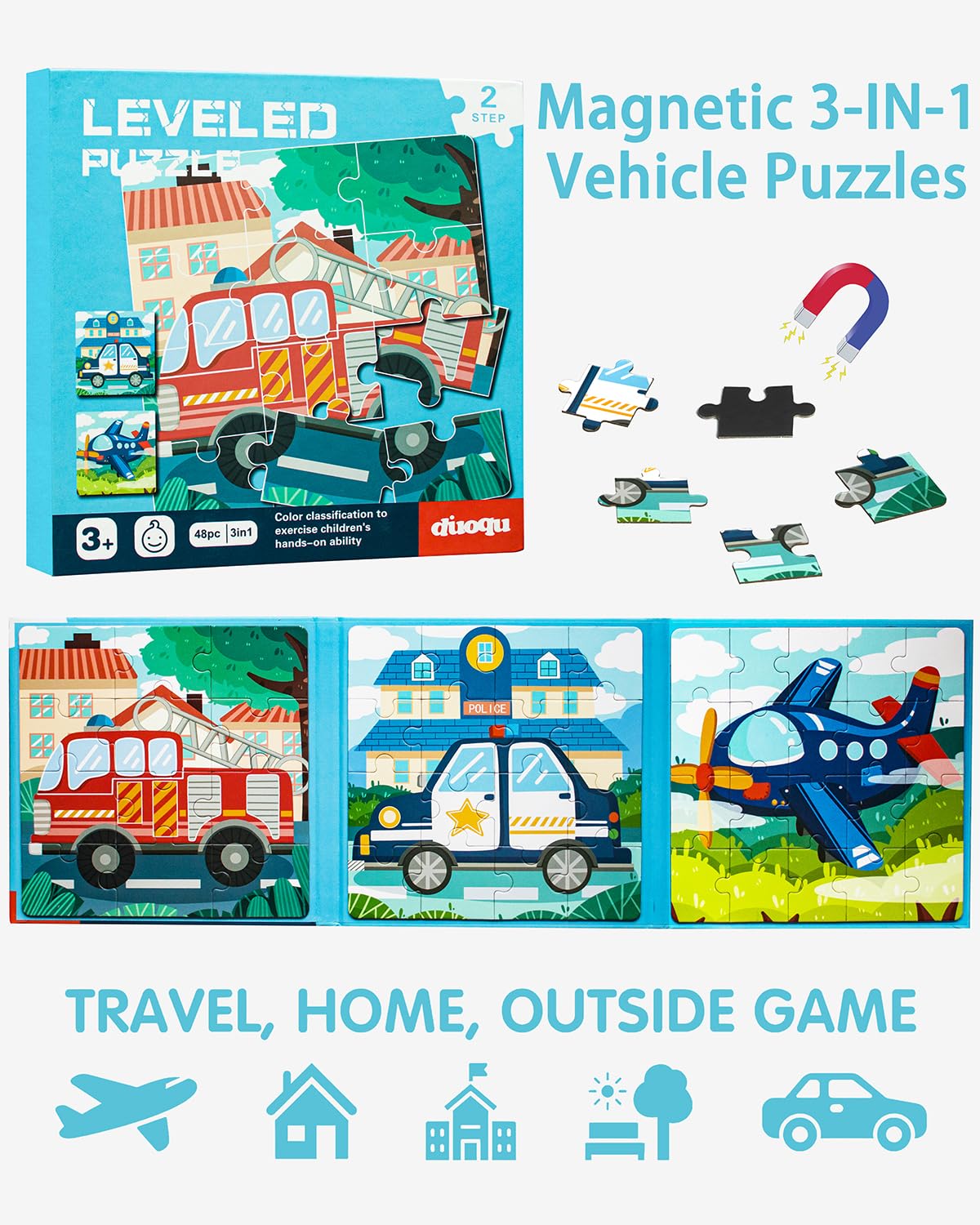 Magnetic Puzzles for Kids 2-4, Travel Puzzles Games for Kids Ages 3-5, Jigsaw Puzzle Book Activities Toy for Kids Boys Girls Ages 3 4 5 in Car, Learning Magnet Toys for Road Trip (Airplane) Unistylar