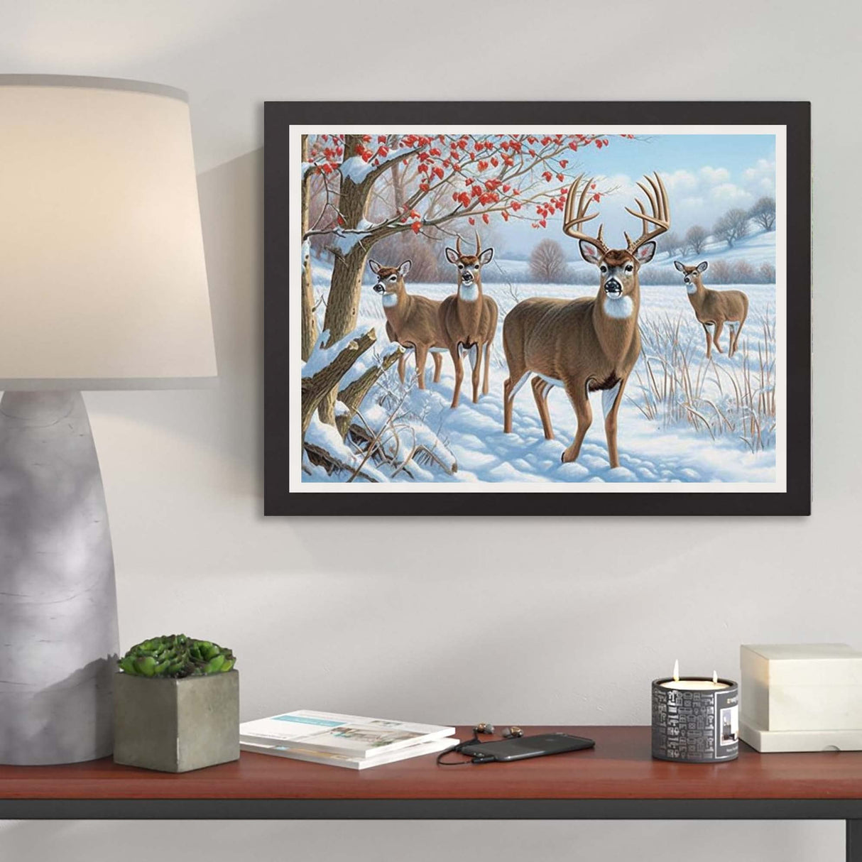 Kaliosy 5D Diamond Art Kits for Adults Deer by Number Kits, Diamond Painting Art Snow Scenery DIY Full Drill Crystal Craft Cross Stitch Embroidery Decoration (12x16 inch) 30x40 cm Kaliosy