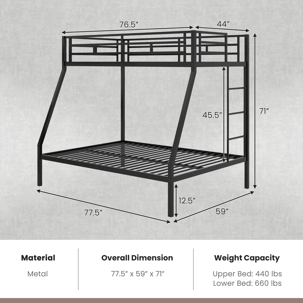KOMFOTT Metal Twin Over Full Bunk Bed, Heavy Duty Bed Frame with Integrated Ladder, Full-Length Guardrails for Teens & Adults, Space-Saving Bunk Bed for Bedroom & Dorm, No Box Spring Required KOMFOTT