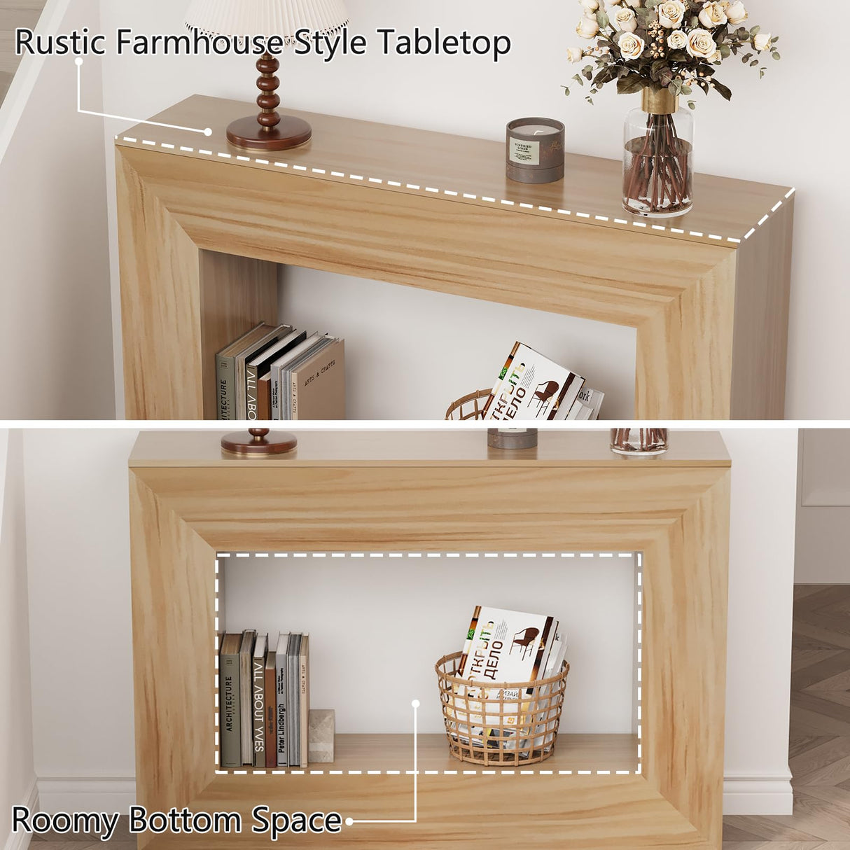 ROOMTEC 47" Farmhouse Console Table, Narrow Entryway Console Table, Sofa Tables with Storage, Industrial Hallway Accent Tables for Living Room, Entrance, Foyer (Oak Color) ROOMTEC