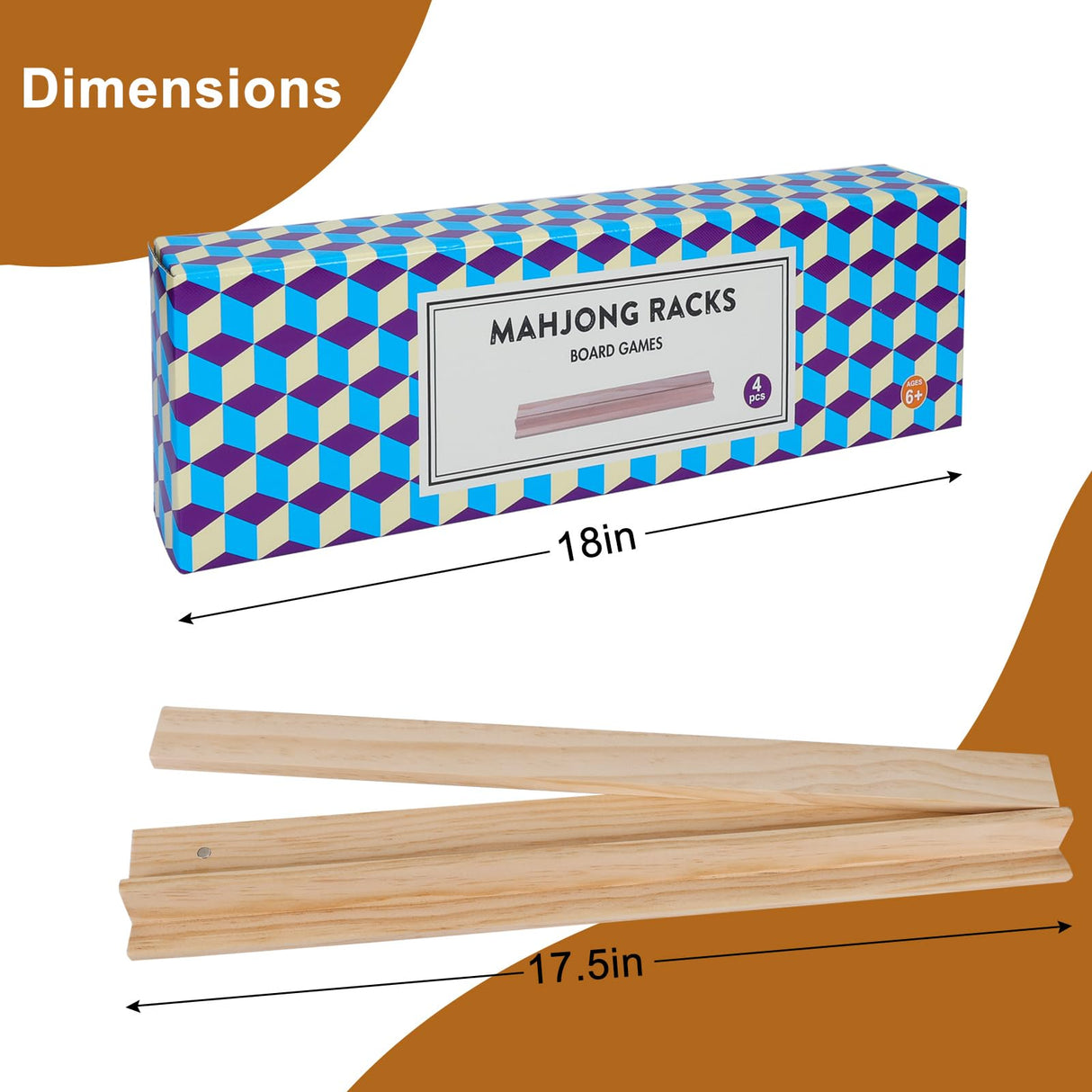 Offelec Wooden Mahjong Racks, Set of 4 Trays for Mahjong Game, Premium Holders for Mahjong, Mexican Train, Dominoes and More Game Stands (Includes Magnetically Attached Mahjong Pushers) Offelec