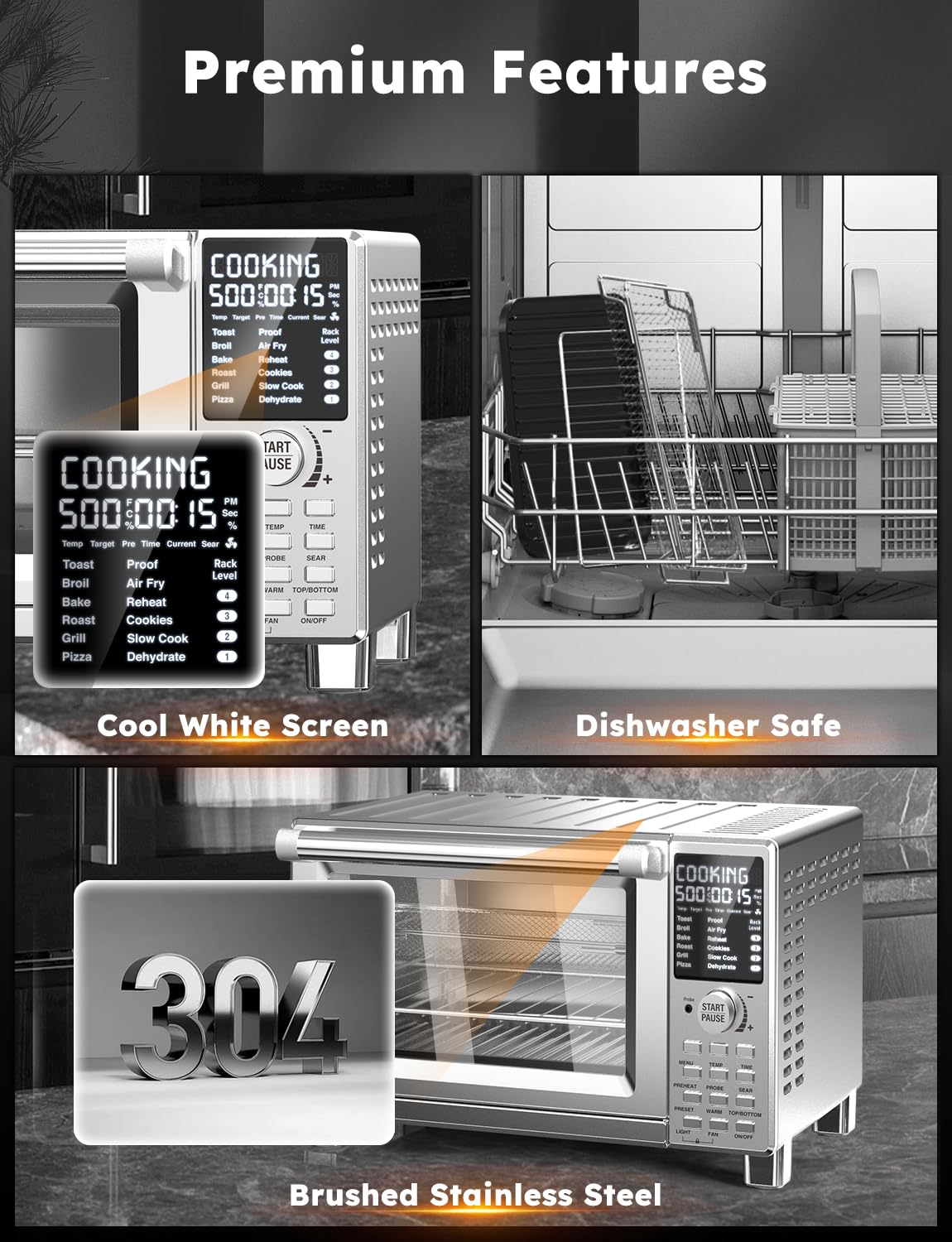 Nuwave Bravo XL Pro Air Fryer Toaster Oven with Grill Combo, 2025 New Ultra-Fast Convection System, 35% Crispier, 2X More Even, 142 Presets, 50-500F, Smarter Probe, PFAS Free, 30QT, Stainless Steel Nuwave