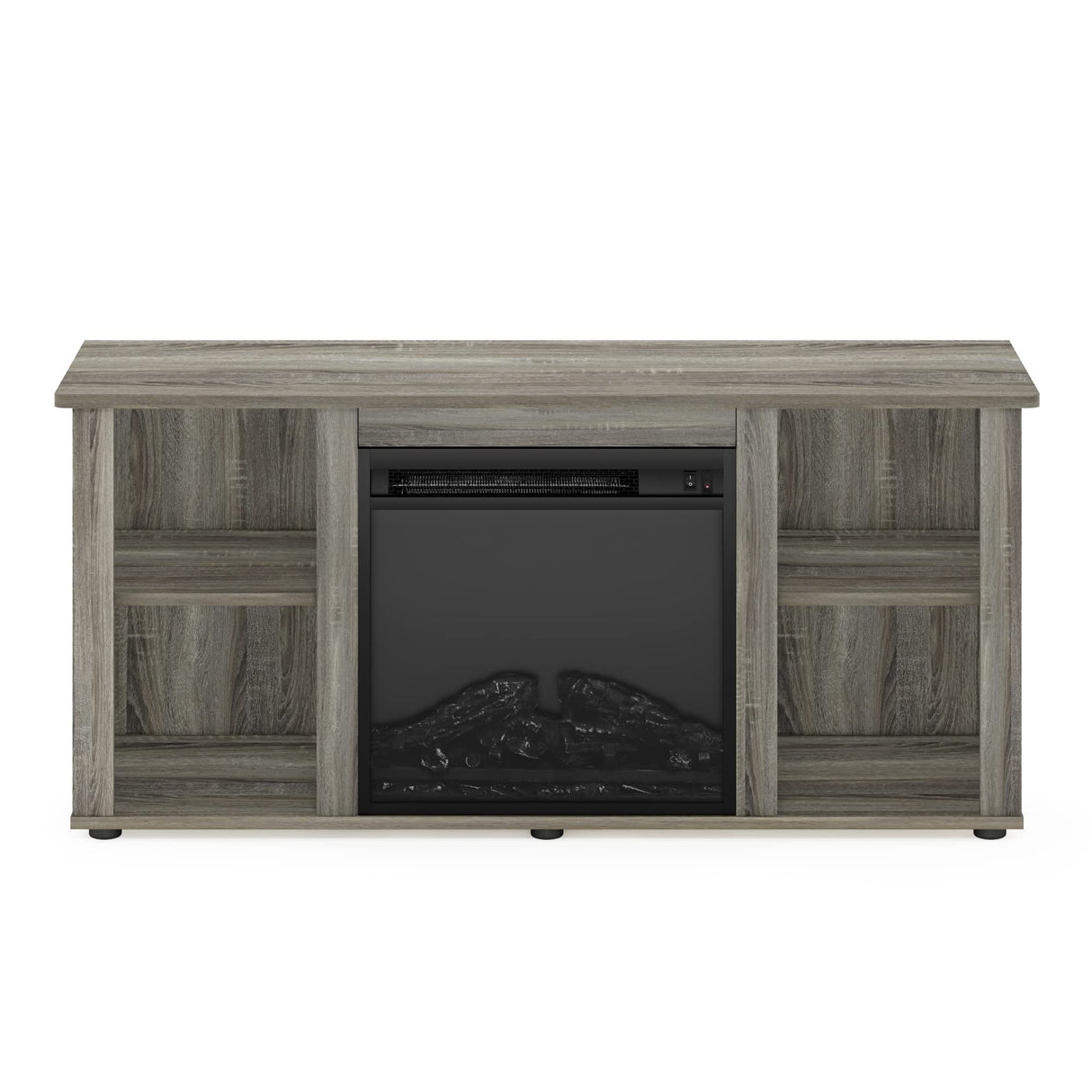 Furinno Jensen Fireplace Entertainment Center TV Stand with Open Storage for TV up to 55 Inch, French Oak Grey Furinno