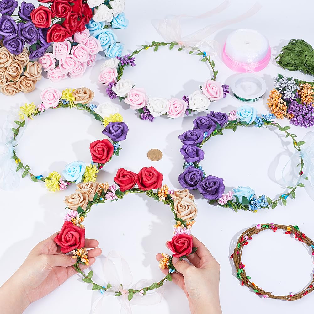 ORIGACH 20 Set DIY Flower Crown Kit Roses Flower Garland Making Kit Floral Crown Craft Supplies Handmade Floral Hair Accessories for Wedding Birthday Party DIY Arts and Crafts ORIGACH