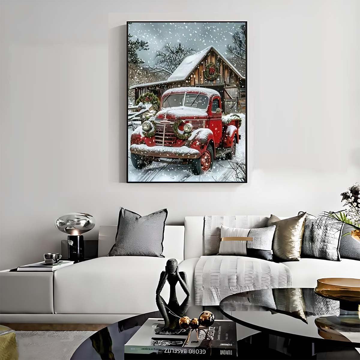 GEMFAMILY Winter Car Diamond Art Kits for Adults, 5D Diamond Painting Kits for Beginners,DIY Round Full Drill Diamond Painting Kits for Home Wall Decor 12 x 16 Inch GEMFAMILY