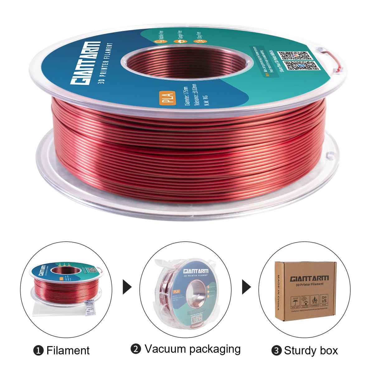 GIANTARM Dual Color PLA Filament, Silk PLA Filament 1.75mm +/-0.02mm,1KG Spool(2.2lbs) Vacuum Packaging, 3D Printing Filaments Fit Most FDM Printer GIANTARM