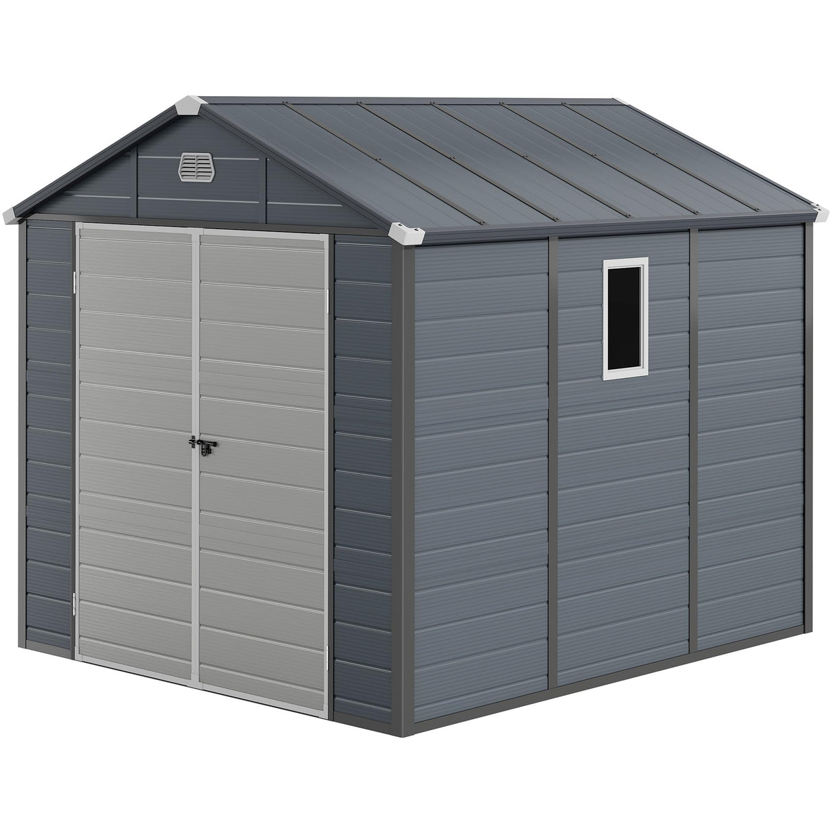 DWVO 8x9FT Outdoor Storage Shed w/o Floor, All-Weather Plastic Shed with Lockable Doors, Window & Vents, Plastic Tool Shed for Backyard, Patio, Poolside, Lawn, Gray DWVO
