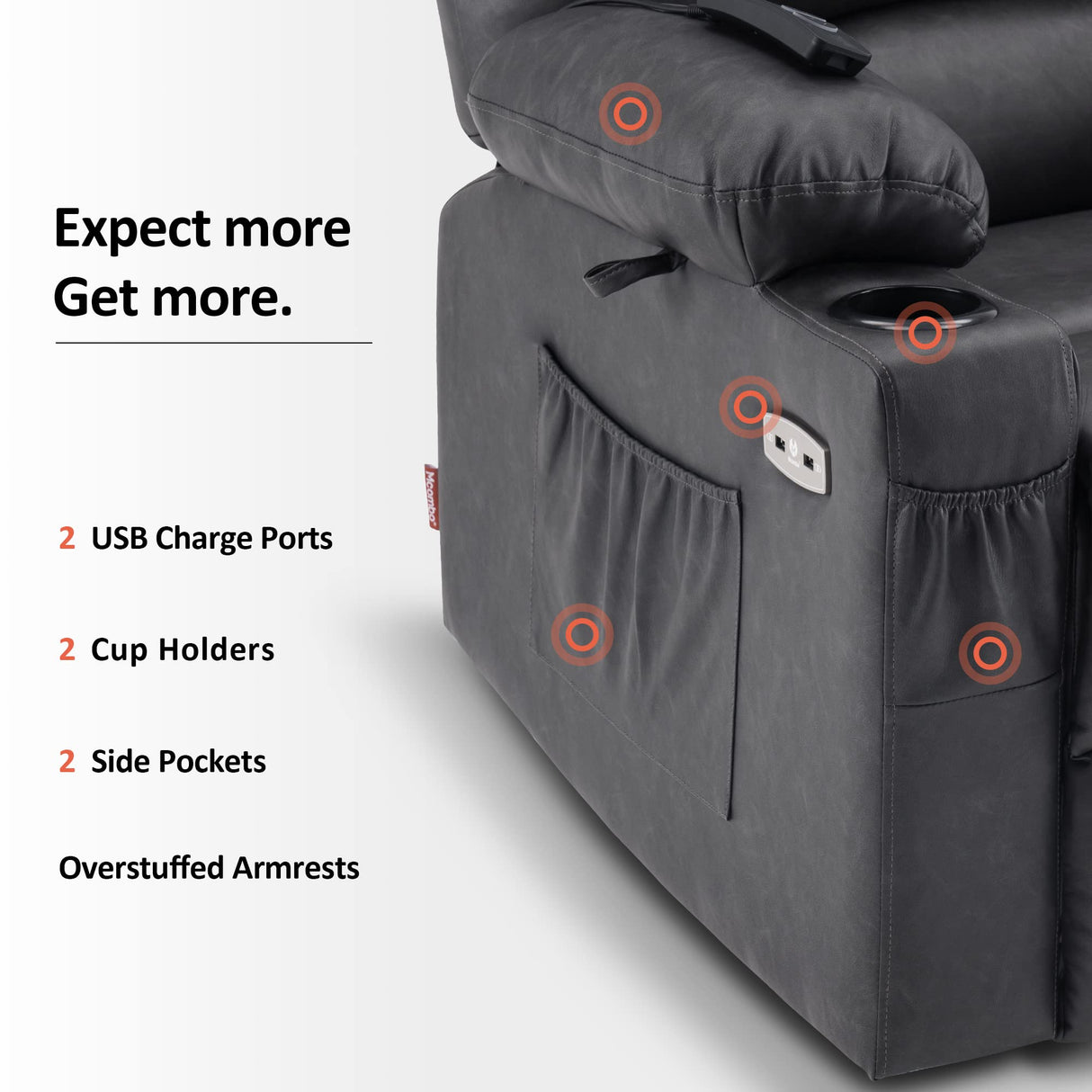 MCombo Power Lift Recliner Chair for Elderly, Lift Chair with Heat and Massage, USB &Type C Ports, Cup Holders, Faux Leather 7095 (Medium, Grey) MCombo