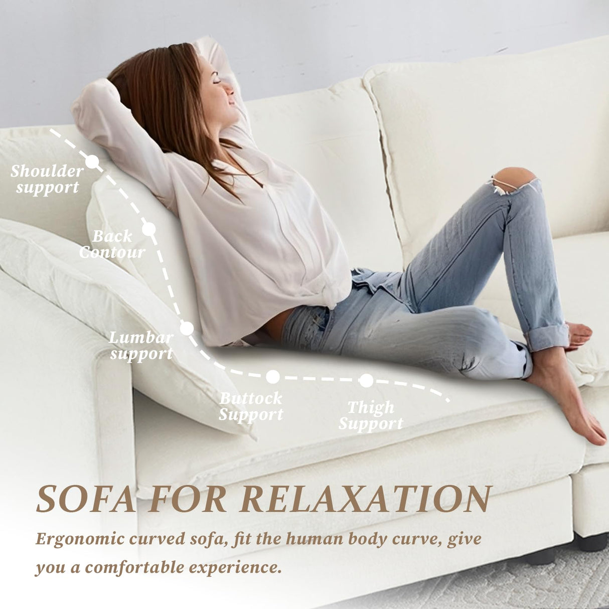 SoarFlash Chenille Sectional Sofa, Comfy Modular Loveseat Sofa, Modern 2-Seat Couch Deep Seat Sofa Set for Living Room,White SoarFlash