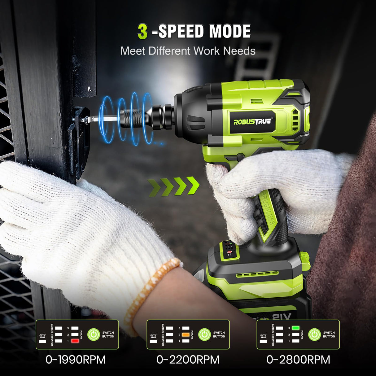 Robustrue Cordless Impact Wrench, 406Ft-lbs (550N.m) Brushless 1/2 inch Impact Wrench, 2800RPM High Torque Impact Gun, 2x 4.0Ah Battery, Charger, 4 Sockets, Electric Impact Wrench for Car Home Robustrue