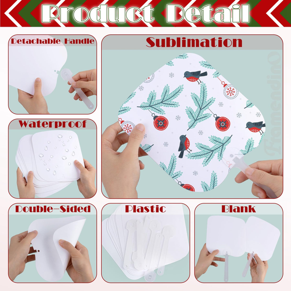 Framendino, 15 Pack Sublimation Fan Blanks Plastic Handheld Fans Double Sided for DIY Craft Rectangle Framendino