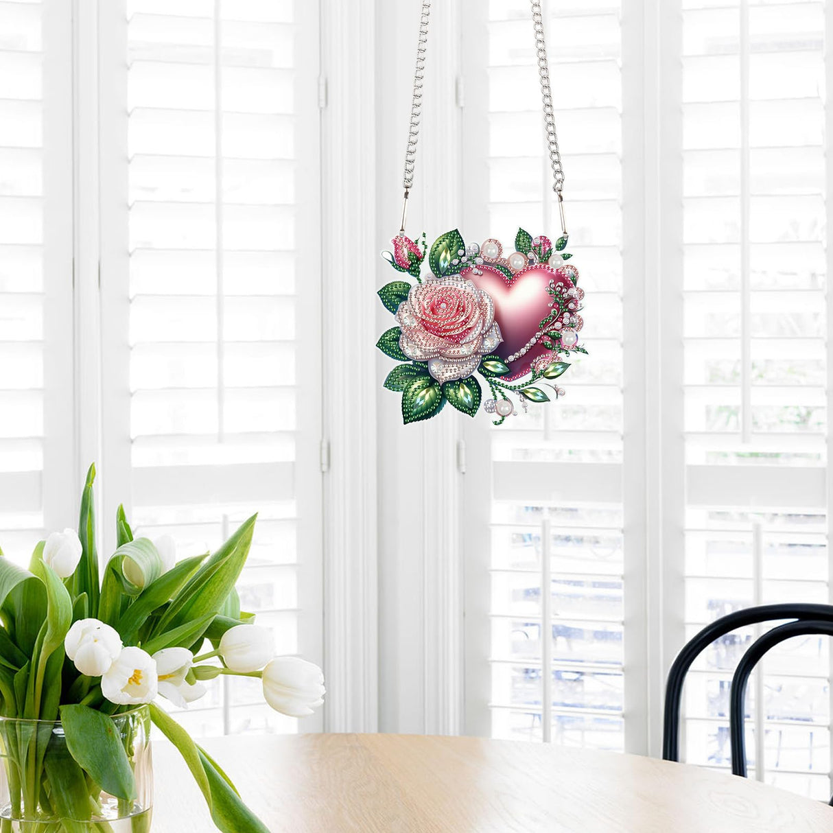 AiYuanzsh 5D Diamond Painting Hanging Pendant, DIY Rose and Heart Diamond Art Kit for Adults, Crystal Rhinestone Window Decoration, Wall and Home Ornament Gift AiYuanzsh