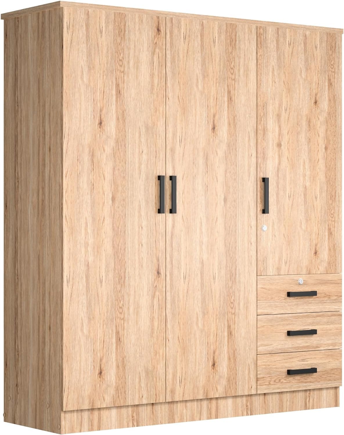 Violet Wardrobe Closet 3 Doors and 3 Drawers (Natural Oak) Woodpeckers Furniture And Mattress