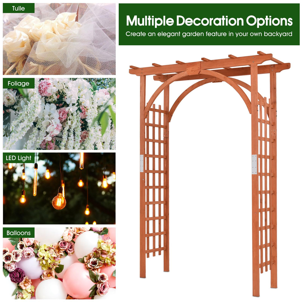 Tangkula 85 inches Garden Arbor, Wooden Wedding Arches Structure w/Trellis Sides for Climbing Plants, Patio Bridal Party Decoration Arbor for Garden, Lawn, Parties, Ceremony (Natural) Tangkula