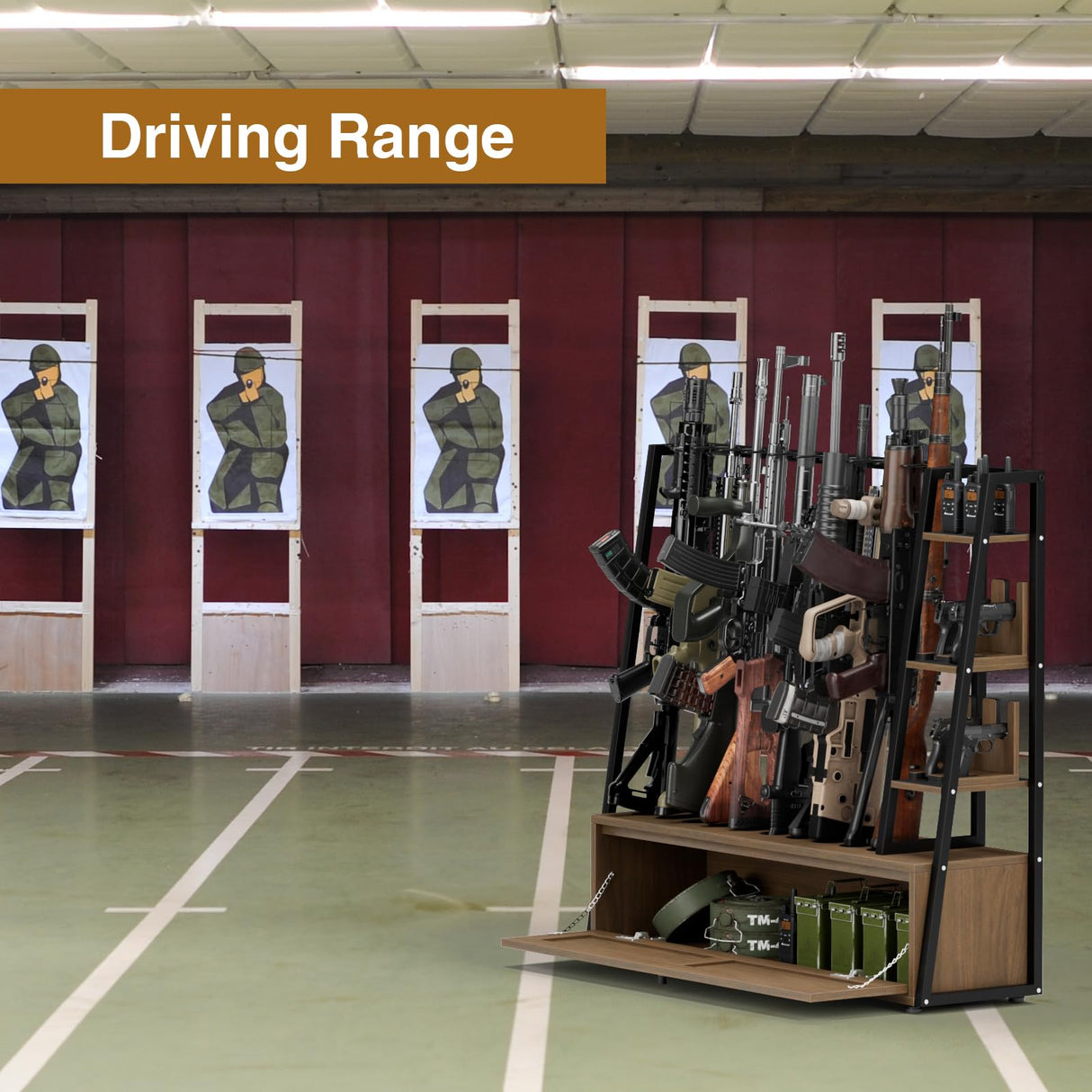 Giluta Gun Rack, Wooden Gun Display Stand with Pistol Rack, Gun Rack Storage Display Floor Standing Shotgun Rack for Home or Garage, Holds up to 10 Long Guns and 4 Handguns Giluta