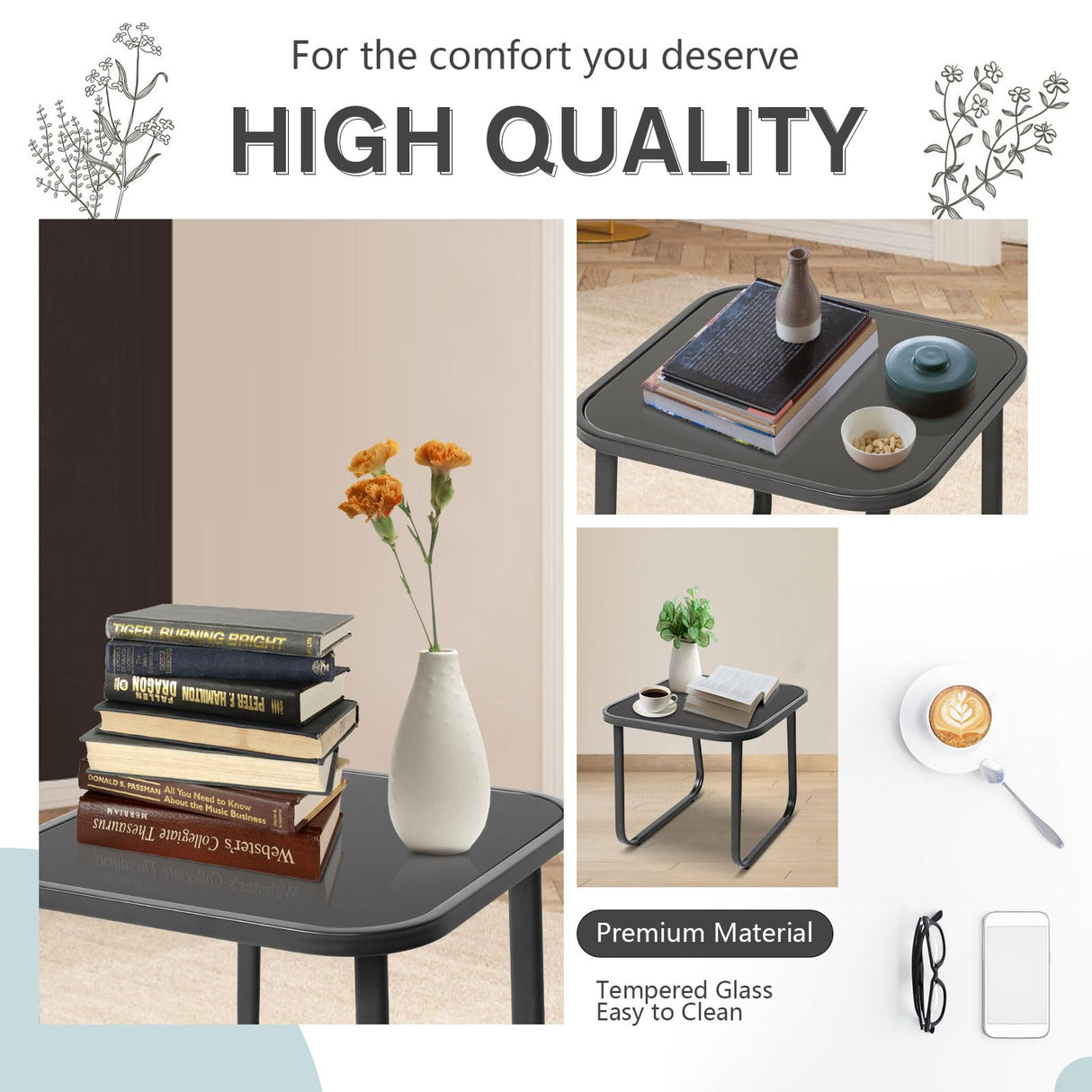 Oakmont 3 Pieces Patio Furniture Set Outdoor Conversation Furniture 2 Chairs with Glass Top Coffee Table Sets Beige Cushions Backyard, Pool, Garden Oakmont