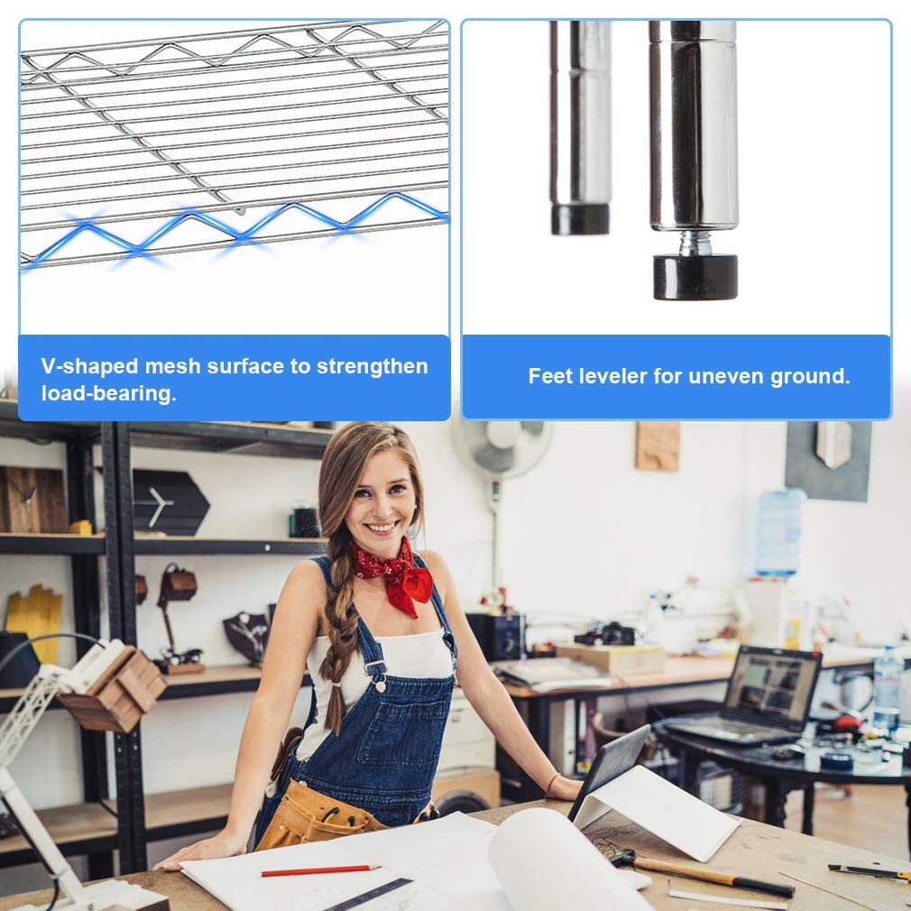 BestOffice | 5-Tier Wire Storage Shelves | 36x14x72 | Chrome | with Adjustable Racks | Heavy-Duty Metal Shelf, Holds Upto 1000 lbs | No-Tool Assembly | Ideal for Home & Garage Shelving BestOffice