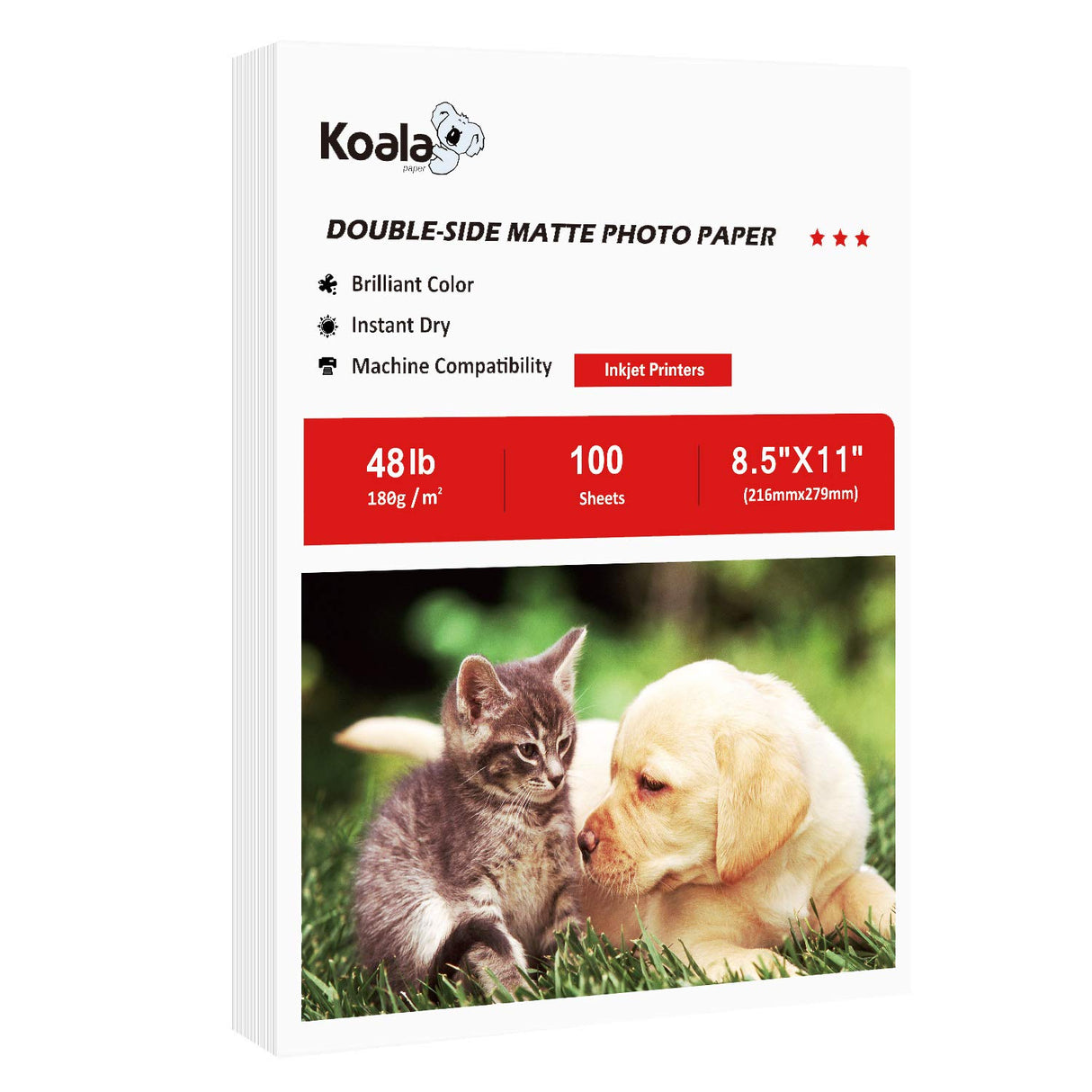 Koala Photo Paper Double-side Matte 8.5X11 Inches Compatible with Inkjet Printer 48LB Presentation Paper 100 Sheets KOALA PAPER