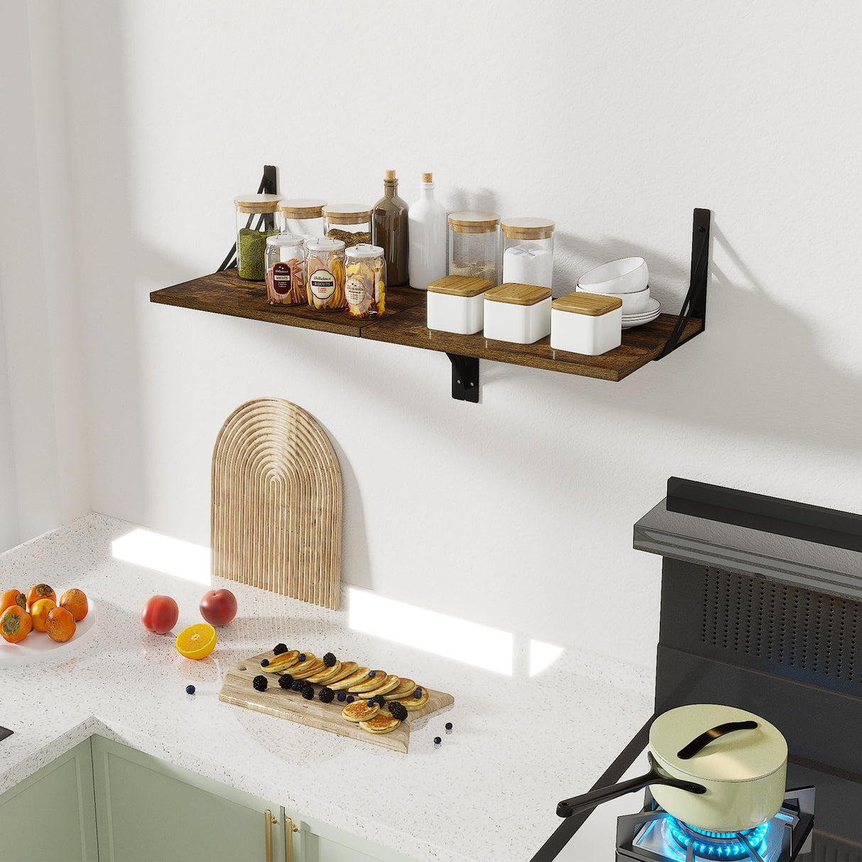 MXCSE Deep Floating Shelves for Wall, 12 Inch Deep Wall Shelves, Floating Shelves for Wall Storage Decor, Wide Floating Bookshelf for Living Room, Kitchen, Office, Bedroom (Brown, 16Wx12D) MXCSE