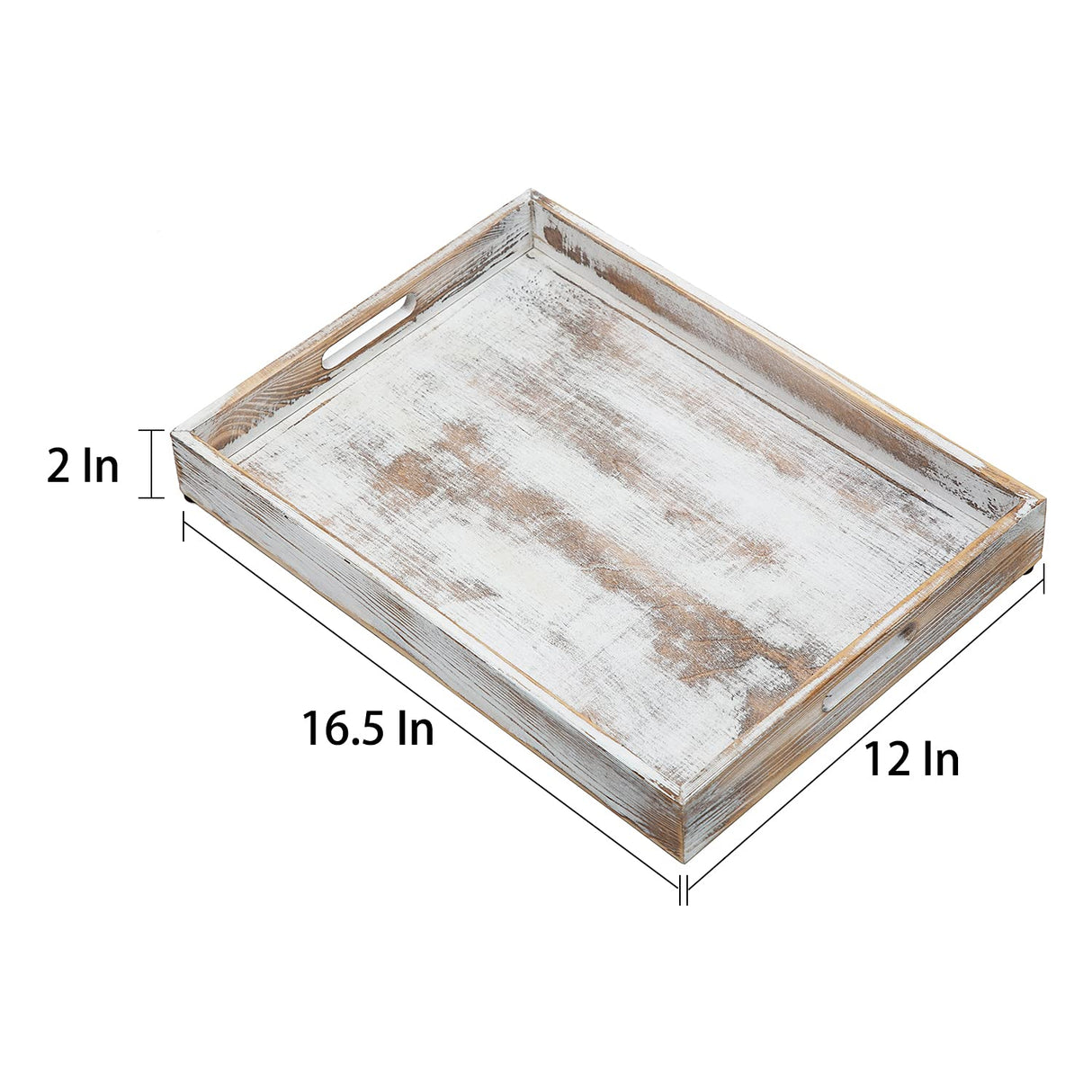 Rustic Distressed Wood Food Breakfast Serving Tray Octagon Serving Tray in Bed with Cutout Carrying Handles Coffee Office Desktop Document Holder Home Kitchen (Washed White) canwedance