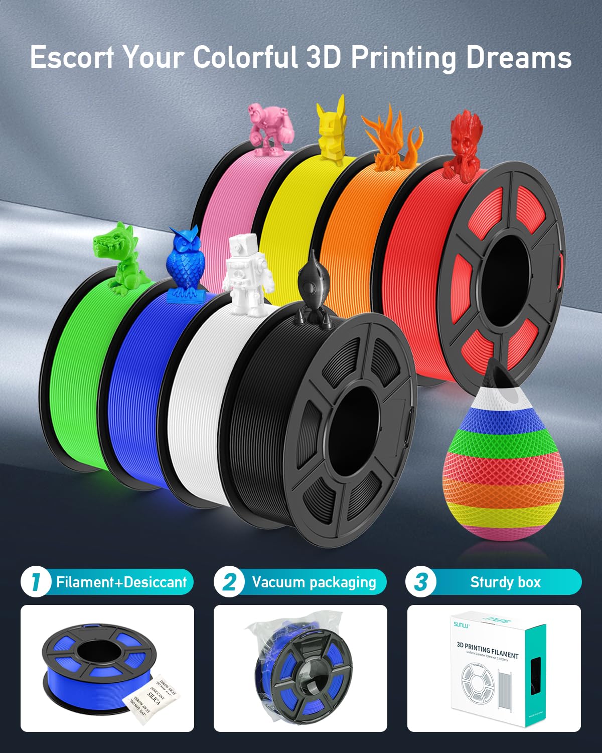 SUNLU PETG Filament 1.75mm Bundle, Less Stringing and Good Layer Adhesion 3D Printer Filament, Individually Vacuum Packed, 2kg in Total, 1kg per Spool, PETG 2 Pack, Black+White SUNLU