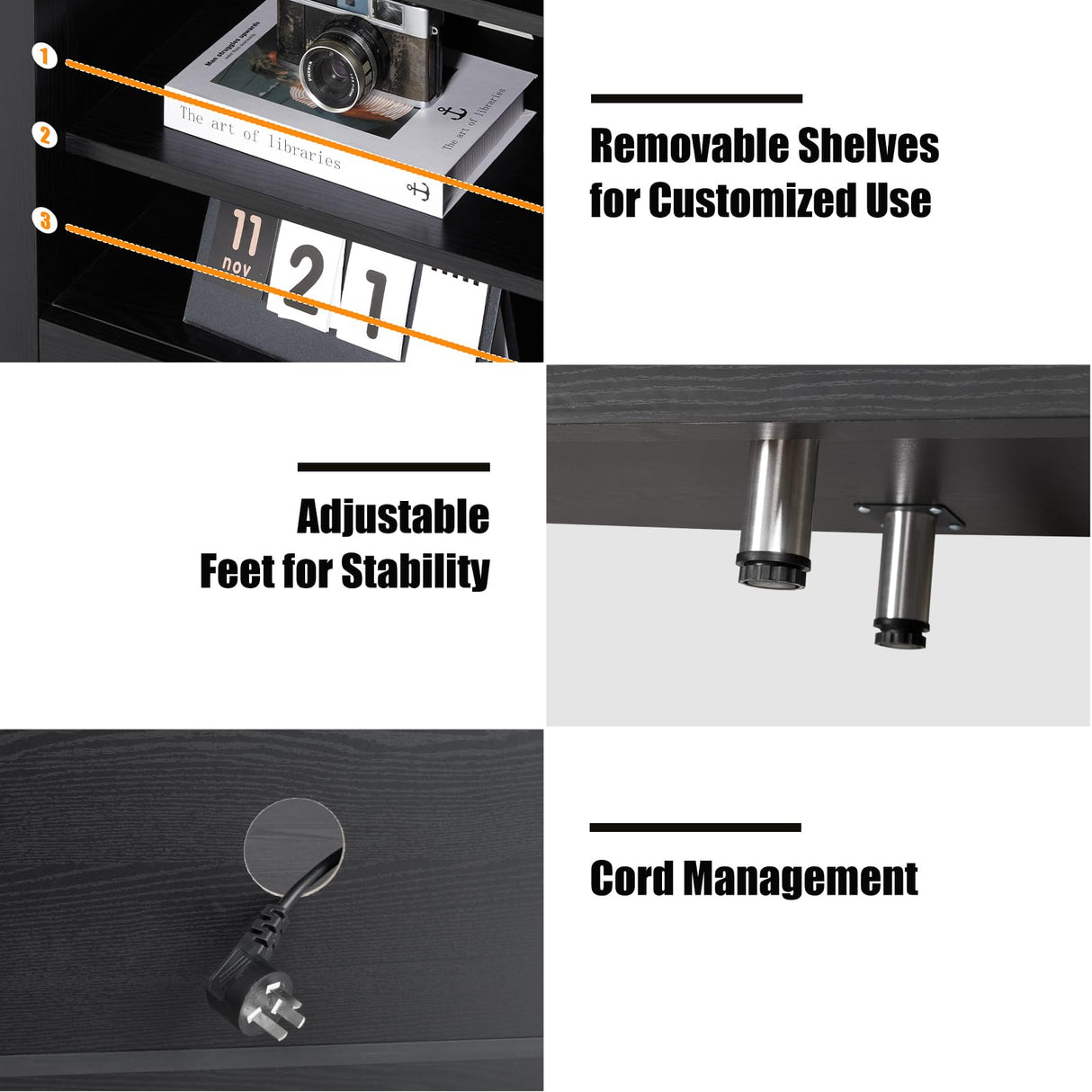 AMERLIFE Fireplace TV Stand, Wood Texture Entertainment Center with 23'' Electric Fireplace, Farmhouse Entertainment Stand Media TV Console for TVs Up to 80'', 70 inches, Black AMERLIFE