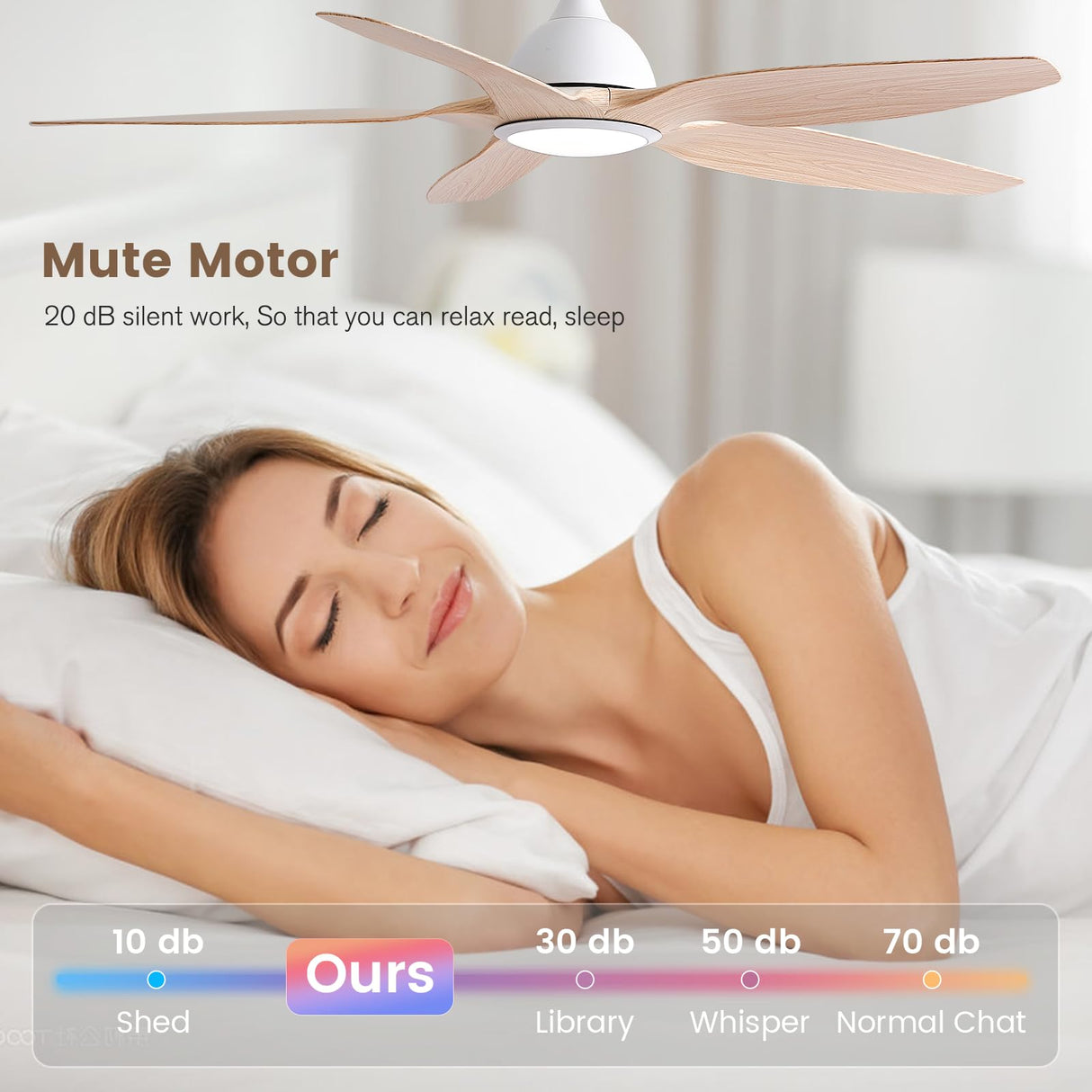 Newdayr 60" Wood Ceiling Fan with Lights Remote and Control, 6 Speeds, 3 Color Tones Dimmable LED, 6H Timer, Modern, Noiseless Reversible DC Motor, Large Indoor, Kitchen, Bedroom, Living Room Newday