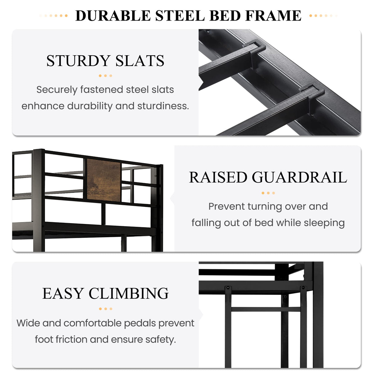 SHA CERLIN Black Metal Twin Loft Bed Frame with Stairs and Full-Length Guardrail SHA CERLIN