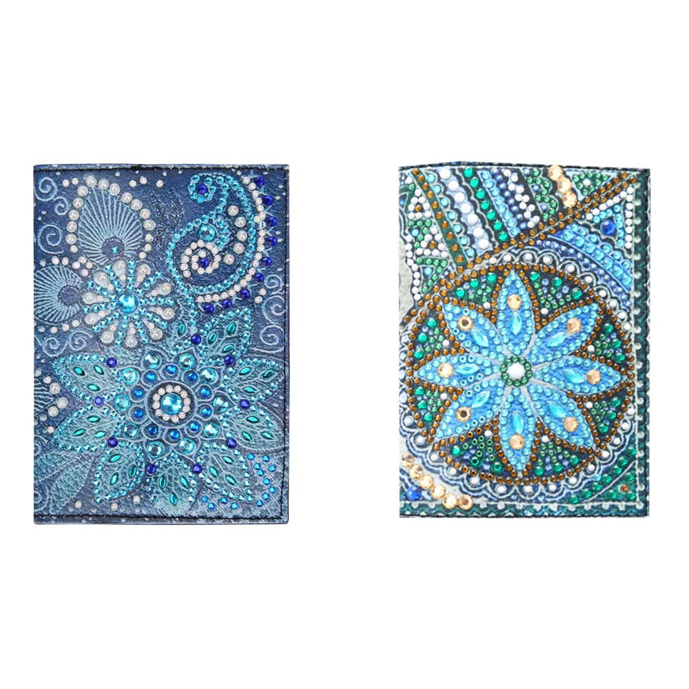 2 Pieces Diamond Painting Leather Passport Holder, DIY Special Shaped Crystal Painting Travel Passport Protective Cover for Boarding Pass, ID Card, Driver's License-20X14CM (AA085-AA220) Vocttaiy