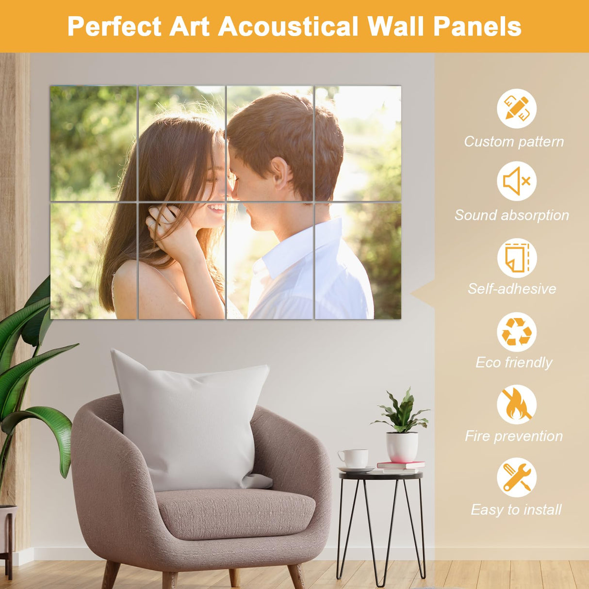 MecTo Custom Acoustic Wall Art, 78.7x39.3in Self-Adhesive Customized Soundproof Panels, 10 Pack Personalized Wall Decorative Sound Absorbing Panels for Home & Office MecTo