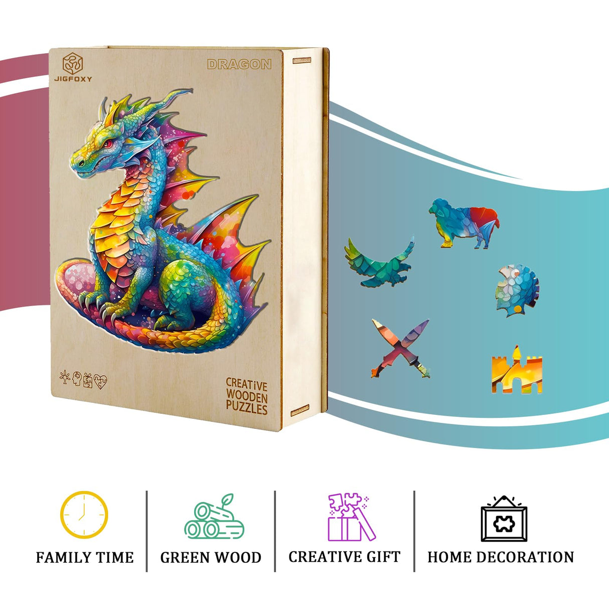 Jigfoxy Wooden Puzzles for Adults, Dragon Wood Puzzles Adult, Unique Animal Shape Wooden Jigsaw Puzzles, Birthday Gifts for Puzzles Lovers (XL-21.7 * 18.6in-560pcs) Jigfoxy