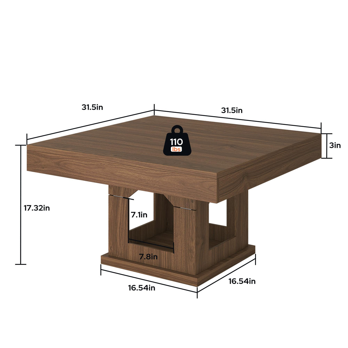 knoworld Square Coffee Table, Wooden Coffee Table with Storage and Cat House, Rustic Brown Cocktail Table for Living Room, Farmhouse Large Center Table knoworld