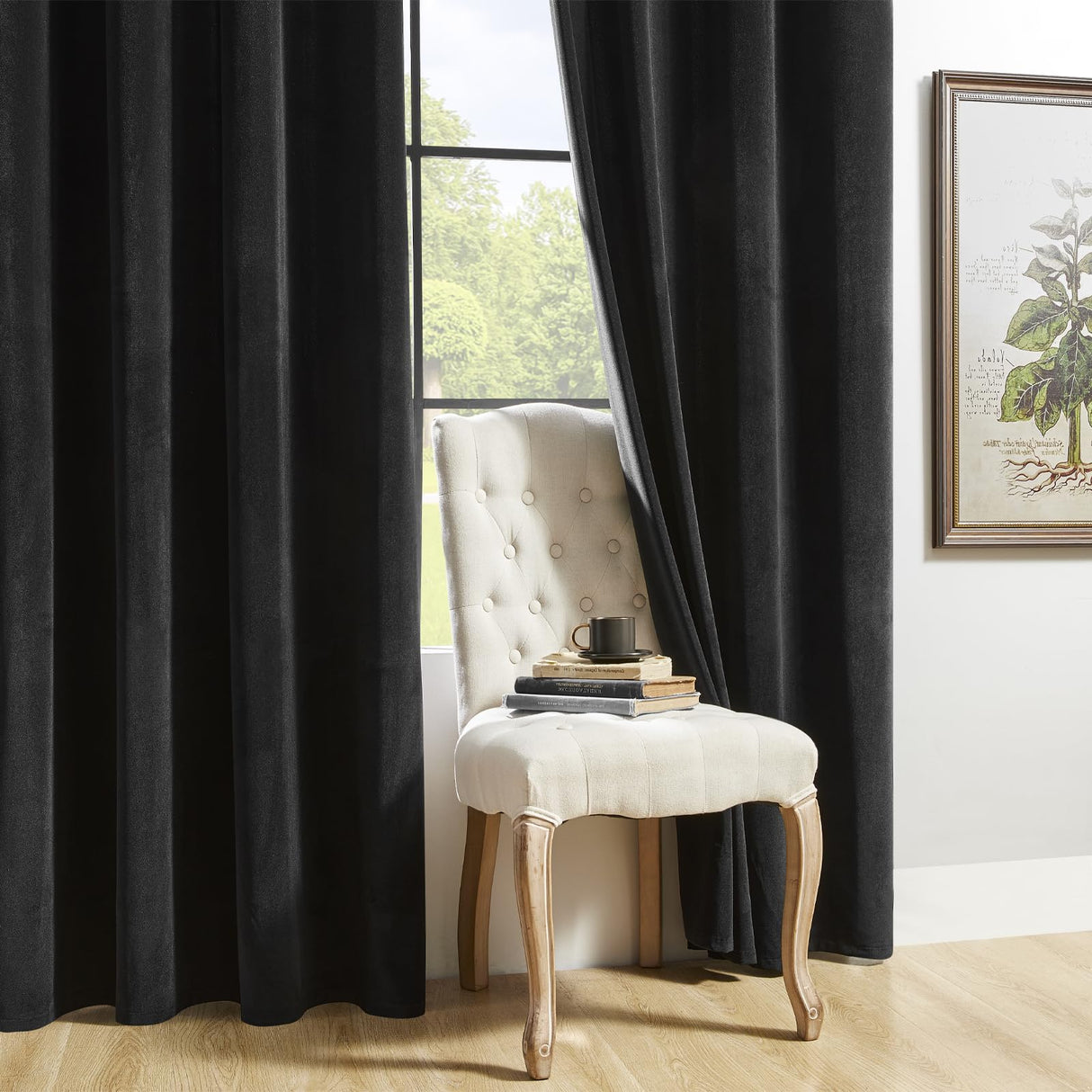 Joydeco Velvet Curtains 108 inches Long 2 Panels, Luxury Blackout Thermal Insulated Super Soft Rod Pocket Window Drapes for Bedroom Living Dining Room, Black, W52 x L108 Joydeco