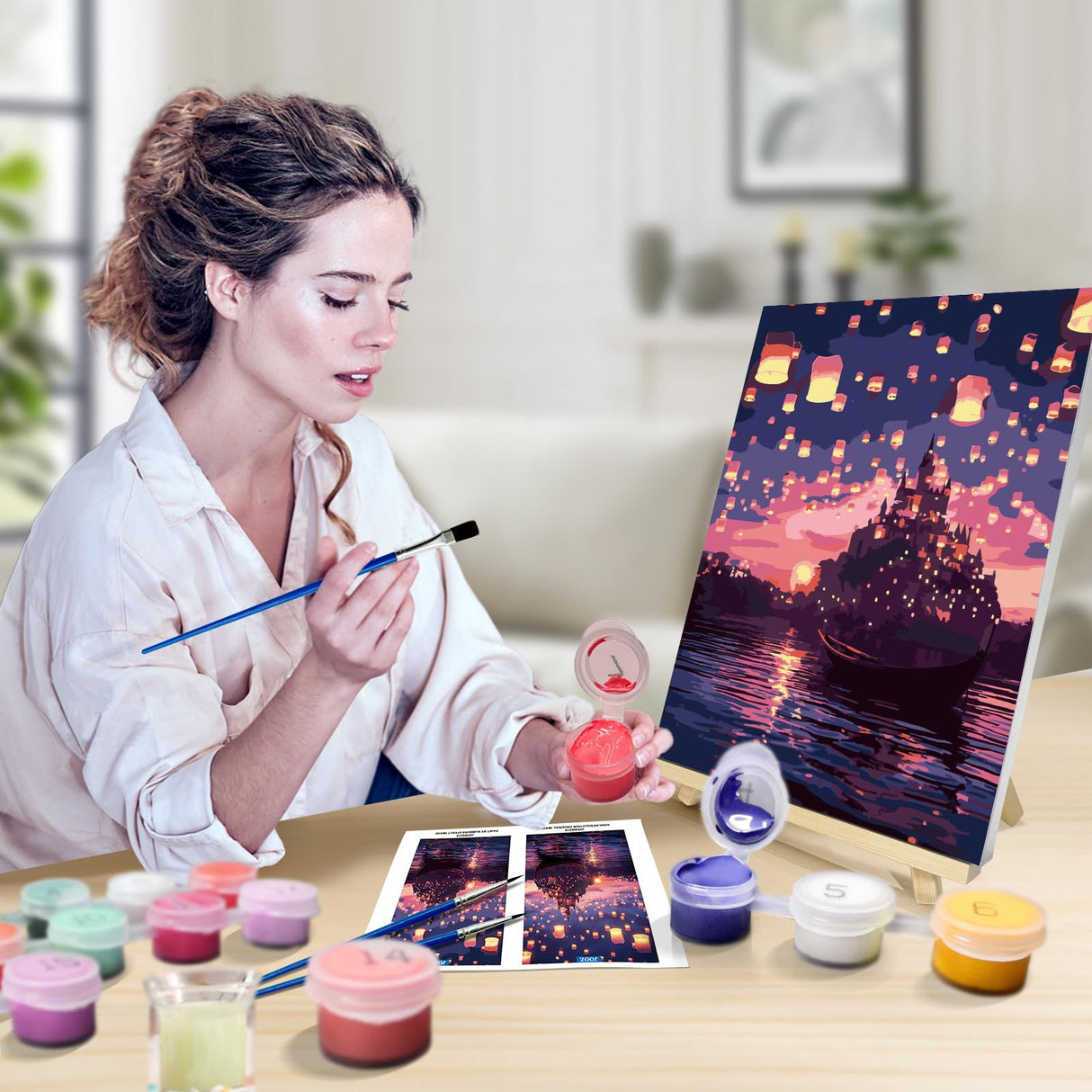 JOOZ Paint by Numbers Kit for Adults with Frame, Castle Paint by Number with Easel, DIY Sunset Boat Easy Paint by Numbers Landscape for Home Wall Decor 8 x 12 Inch JOOZ