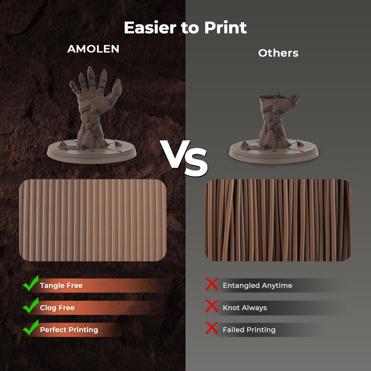 AMOLEN PLA Filament Fossil Gradient Stone PLA 3D Printer Filament 1.75MM Dimensional Accuracy +/- 0.02mm1kg(2.2lbs) Matte Finish Printing Spool AMOLEN