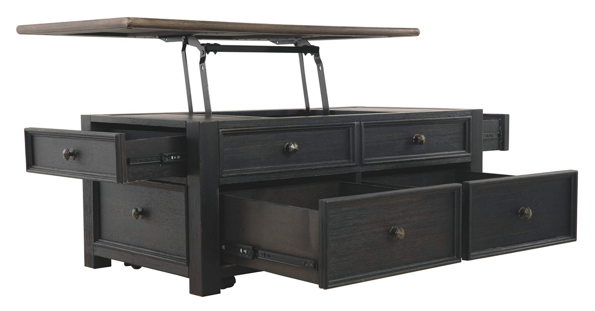 Signature Design by Ashley Tyler Creek Rustic Farmhouse Lift Top Coffee Table with Drawers, Brown & Black Signature Design by Ashley