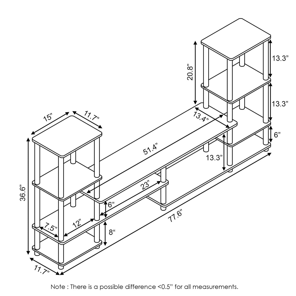 FURINNO Turn-N-Tube Grand Entertainment Center, French Oak Grey/Black Furinno