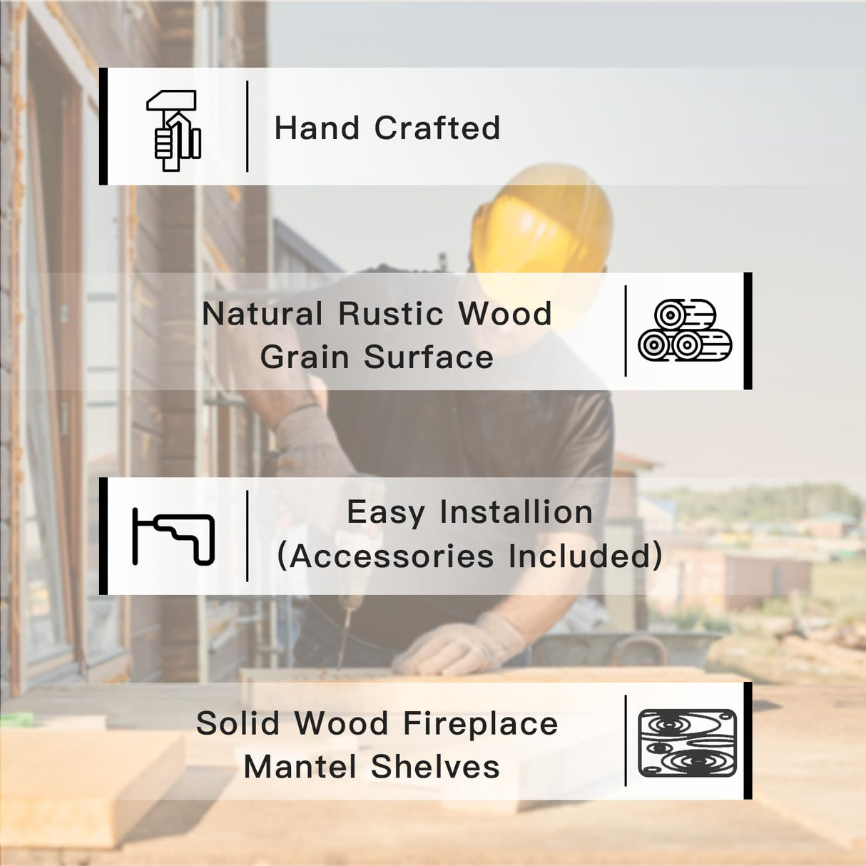 POPRHINO Fireplace Mantel Shelve, Solid Wood Baked Finish Wall-Mounted Floating Shelf for Over Fireplace, Handcrafted Floating Fireplace Mantels with Wooden Bracket, 60 x 8 x 6 Inches, Natural POPRHINO