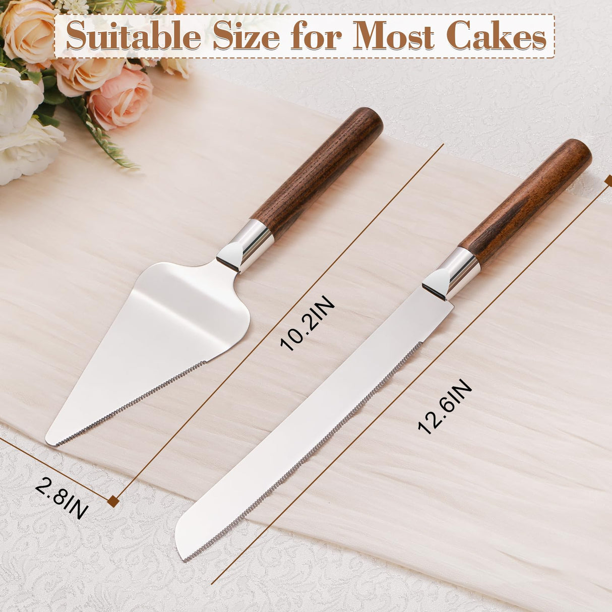 TUKDAK Personalized Cake Cutting Set for Wedding, Cake Knife and Server Set Free Engraving, Custom Wooden Dessert Pie Cutter Serving Quinceañera TUKDAK
