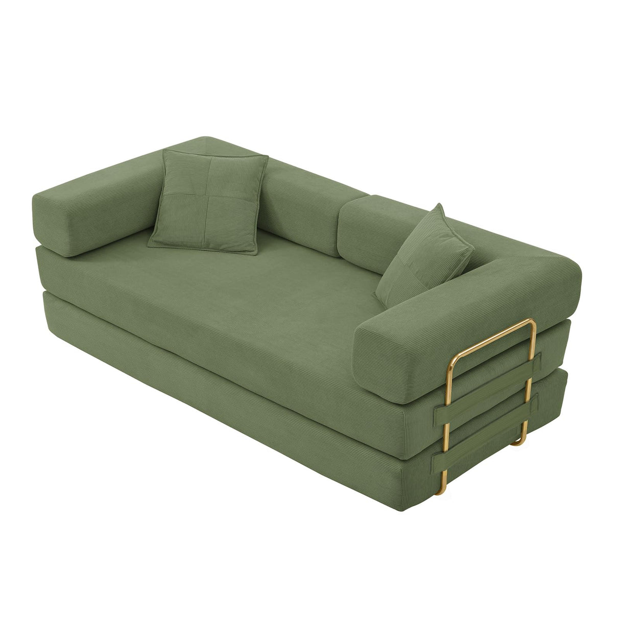 4-in-1 Folding Convertible Sofa Bed, 78 Inch Oversized Corduroy Upholstered Boneless Couch, Loveseat Sleeper with Pull Out Bed, Floor Sofa Modular Futon Couch for Living Room Bedroom Lounge, Green ivoros