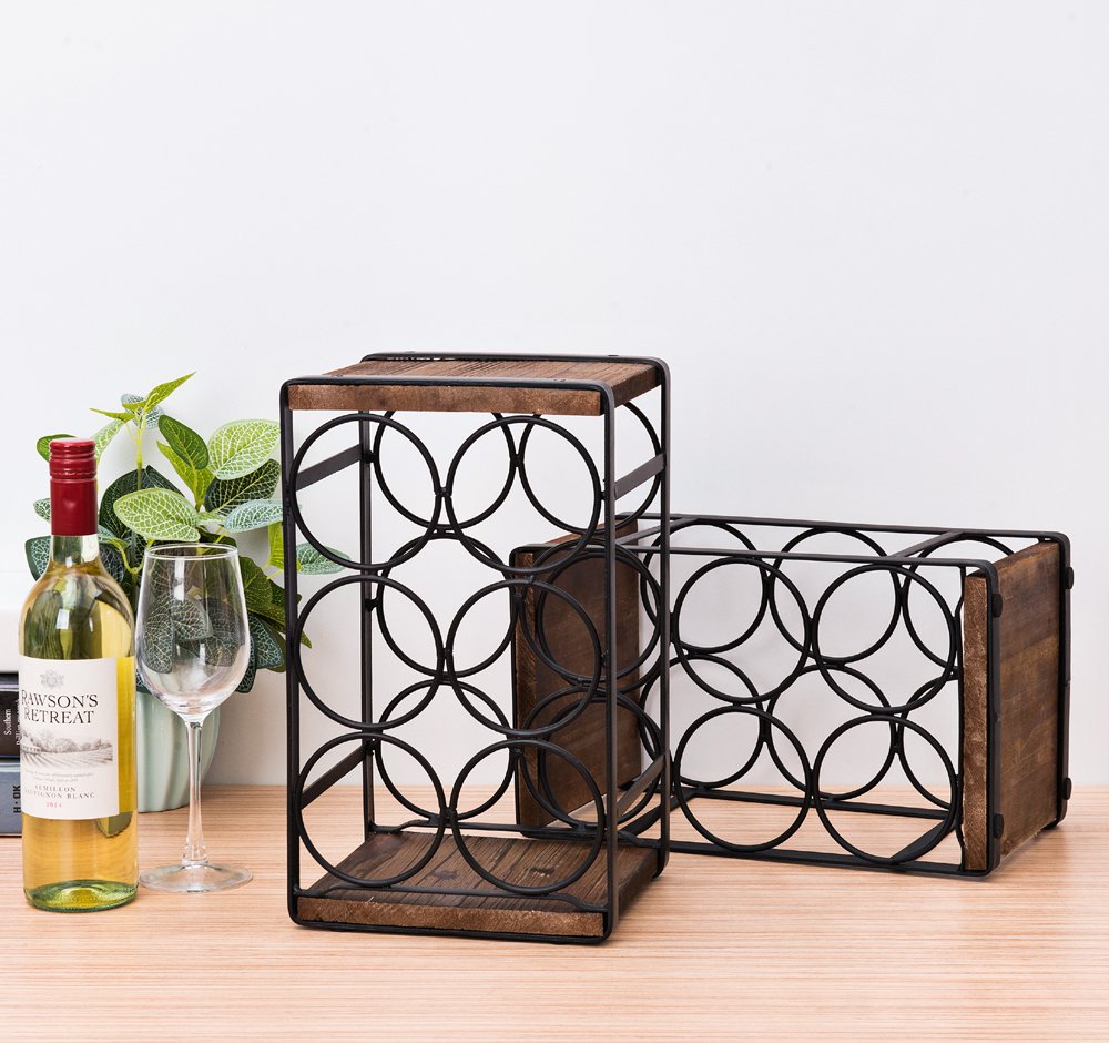 SODUKU Rustic Wood Countertop Wine Rack 6 Bottles No Need Assembly Brown SODUKU
