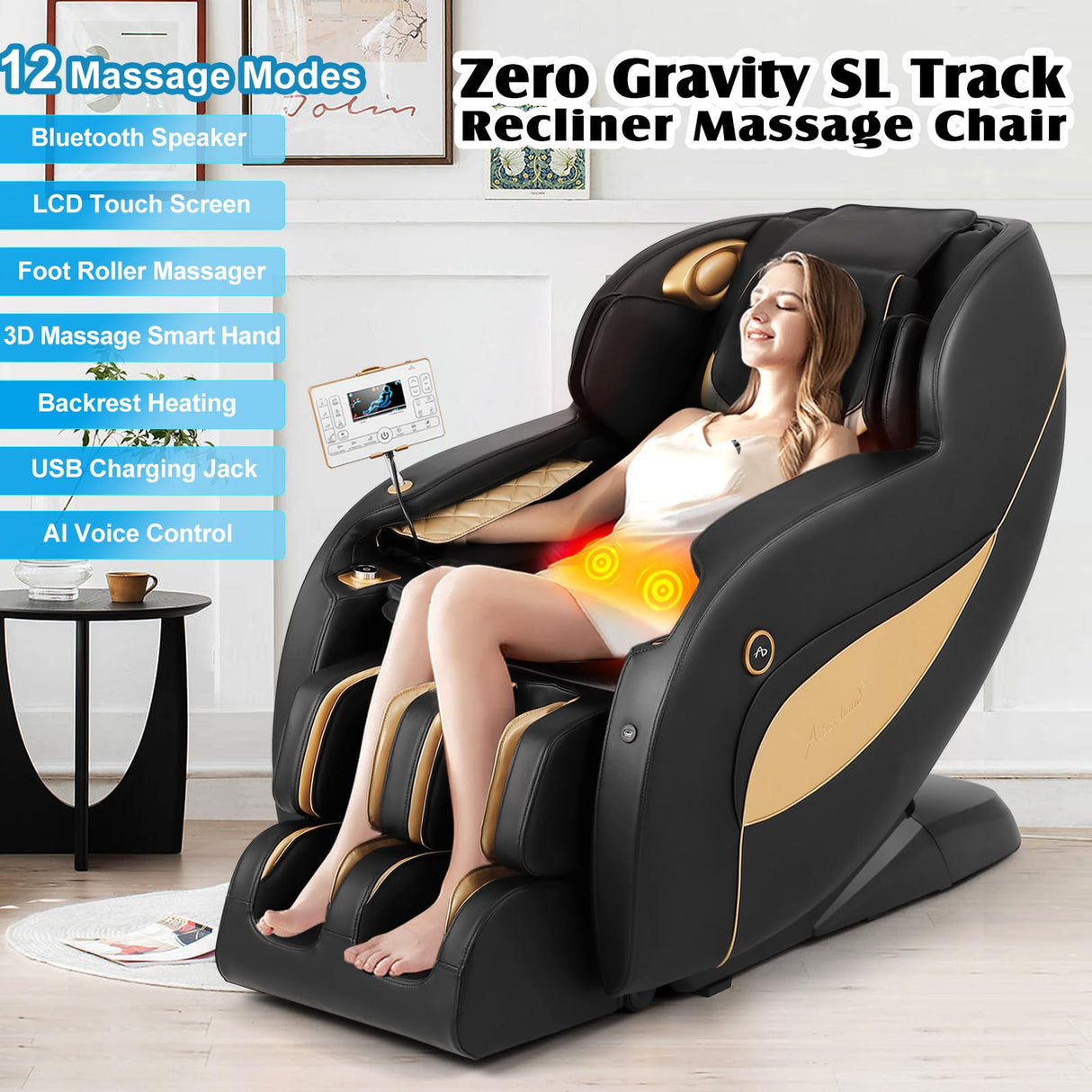 Artist hand Massage Chair Full Body - SL Track Zero Gravity Recliner with 12 Modes, Bluetooth, Body Scan, Foot Roller, Airbags Massage, AI Voice Control Artist hand