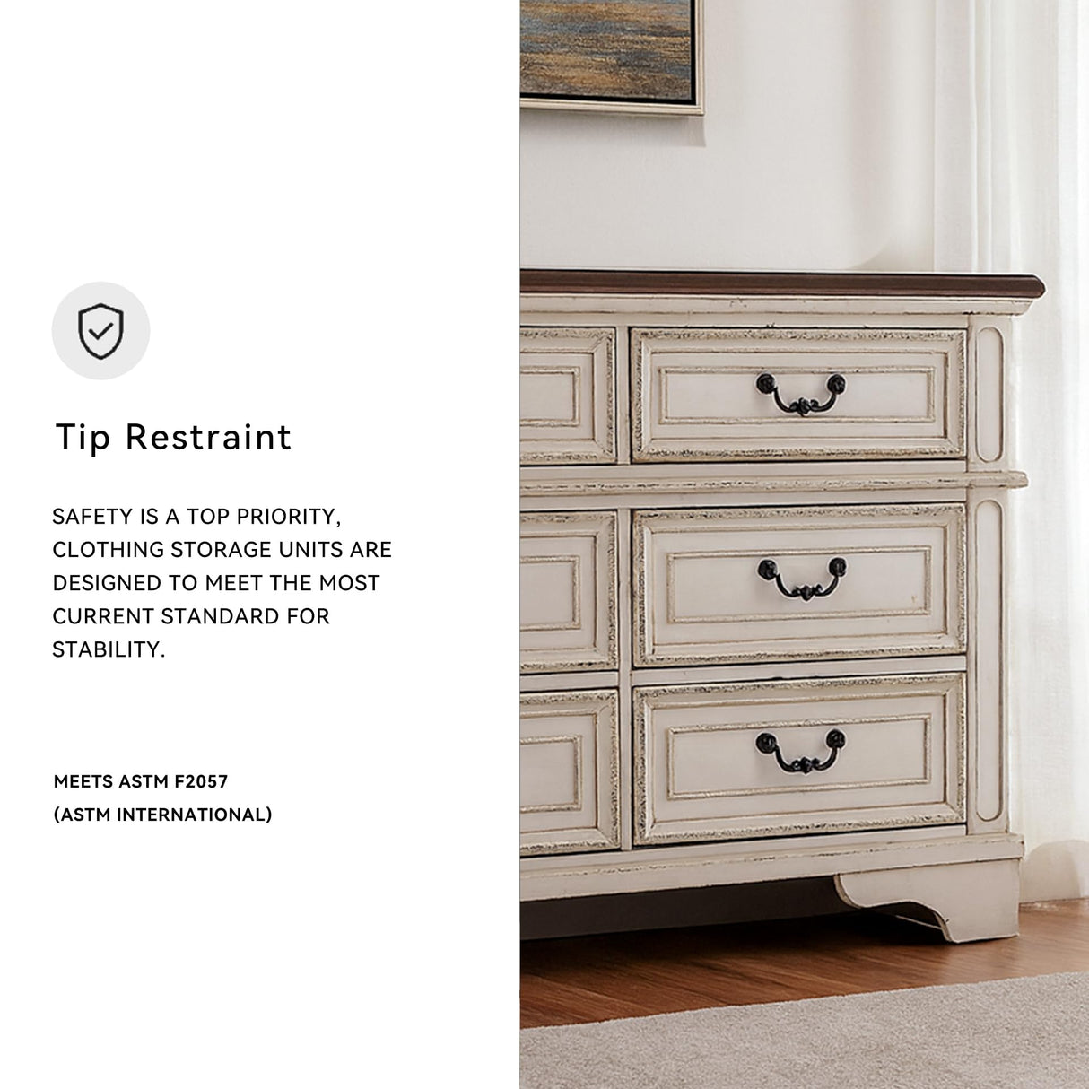 Signature Design By Ashley Realyn French Country Youth 6 Drawer Dresser, Chipped White & Brown Signature Design by Ashley