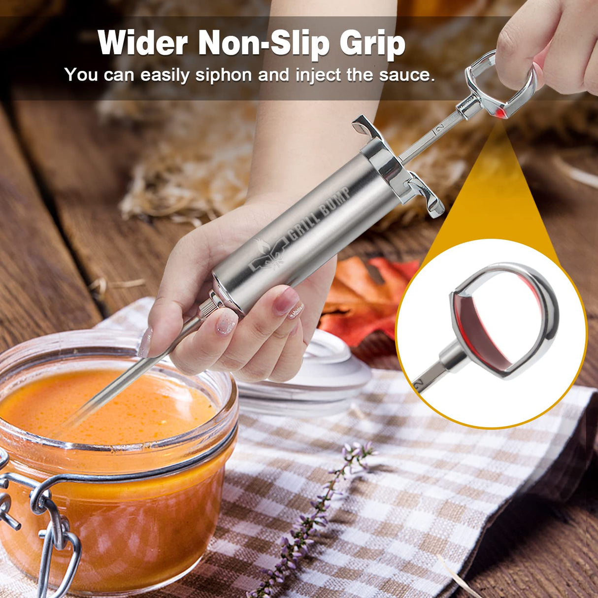 Grill Bump Meat Injector Syringe Kit with 3 Professional Marinade Injector Needles for BBQ Grill Smoker, Turkey and Brisket; 2-oz Large Capacity, Including Paper User Manual, Recipe E-Book (PDF) GRILL BUMP