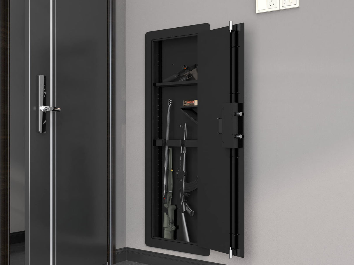 Roomfitters Wall Gun Safe: Quick-Access Rifle Safe with Removable Shelf and Digital Keypad (Black and Silver) – Ideal Gun Safes for Home and Wall Safes Between the Studs roomfitters