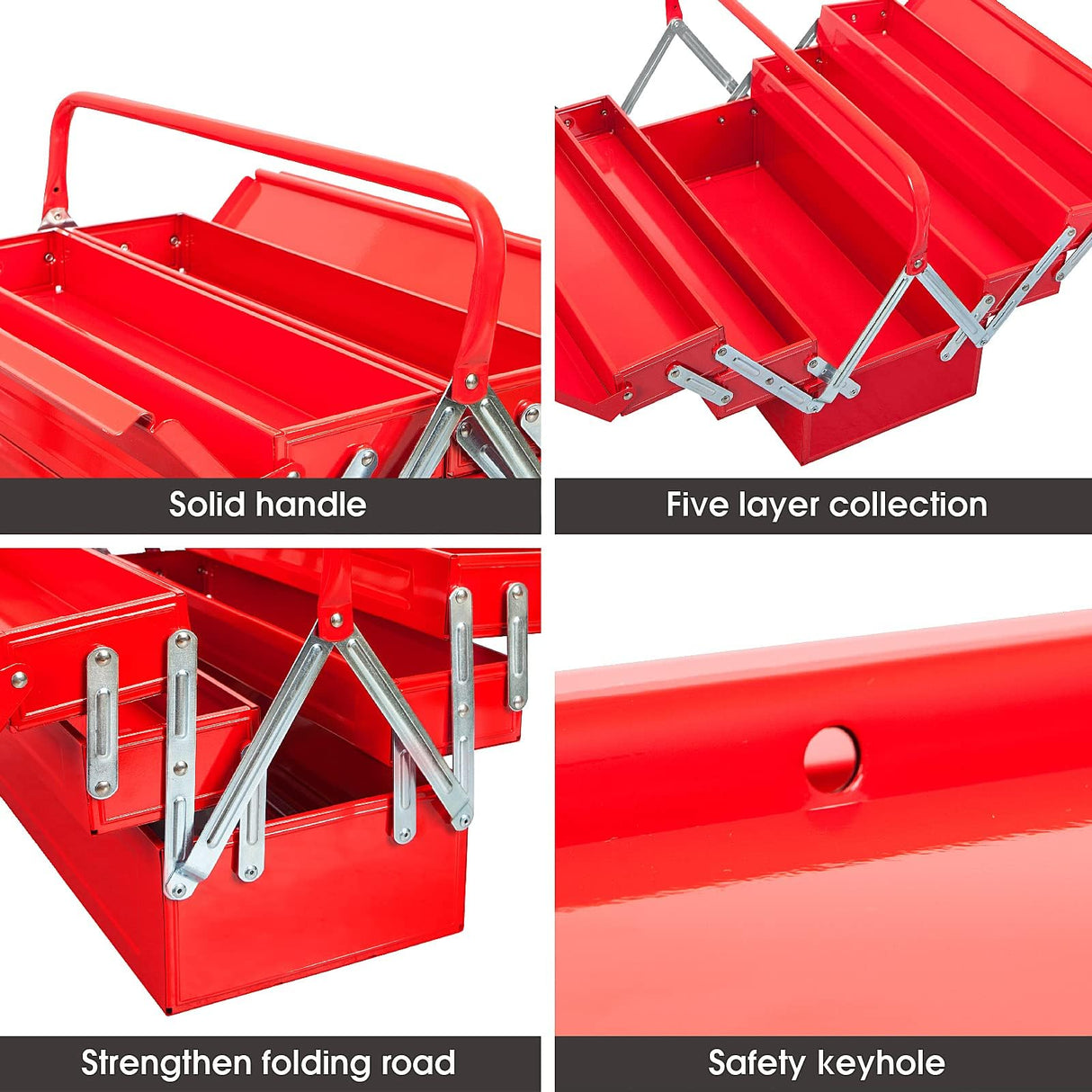 TCE ANTBC-128U-1 Torin 18" Metal Tool Box, Portable Steel Tool Cabinet with 5 Cantilever Tool Trays, Red TCE